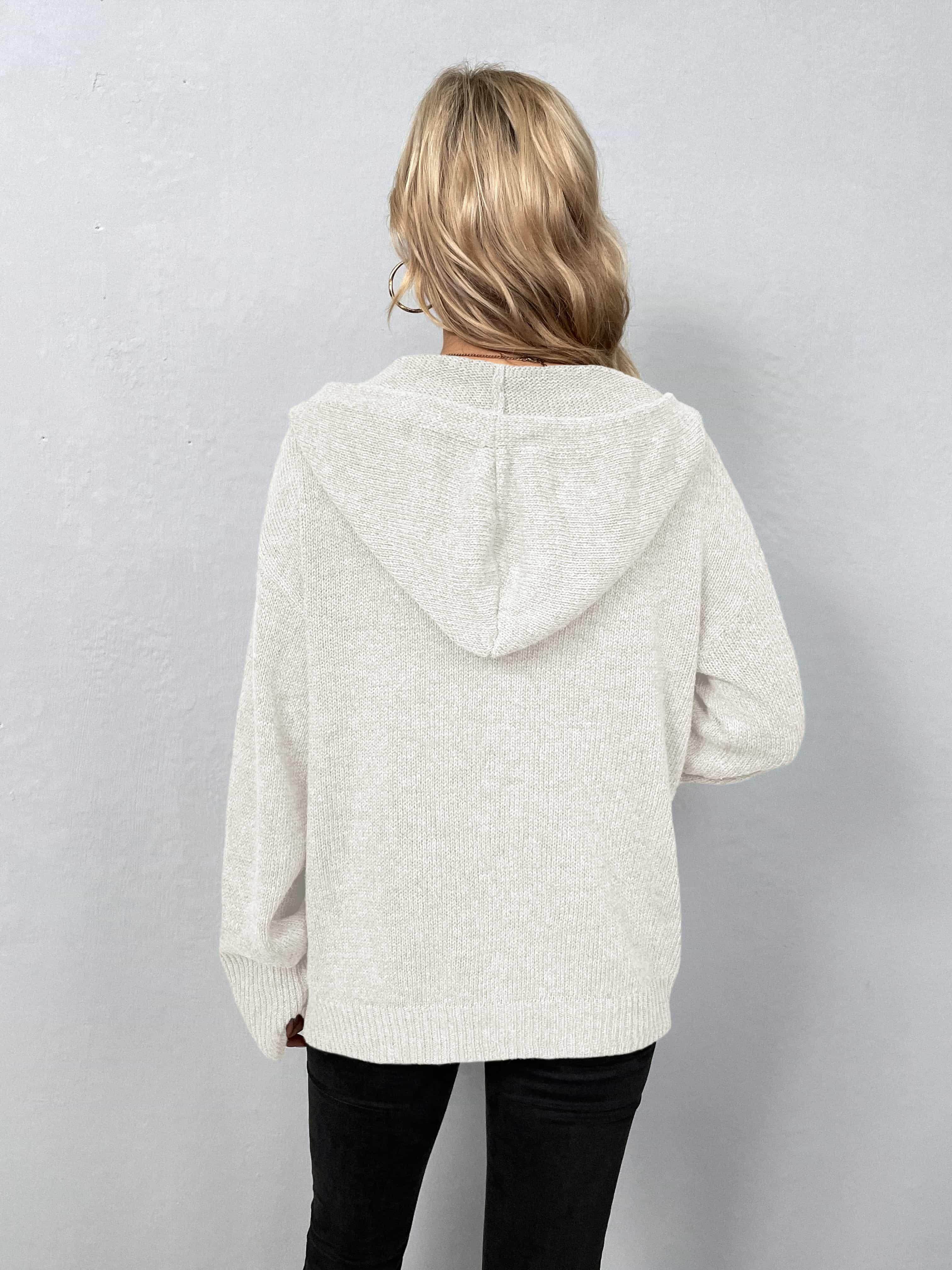 Trendsi casual hooded cardigan in soft grey with a cozy fit and relaxed silhouette