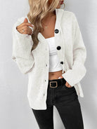 Trendsi casual hooded cardigan in light beige with buttons and ribbed sleeves, perfect for layering