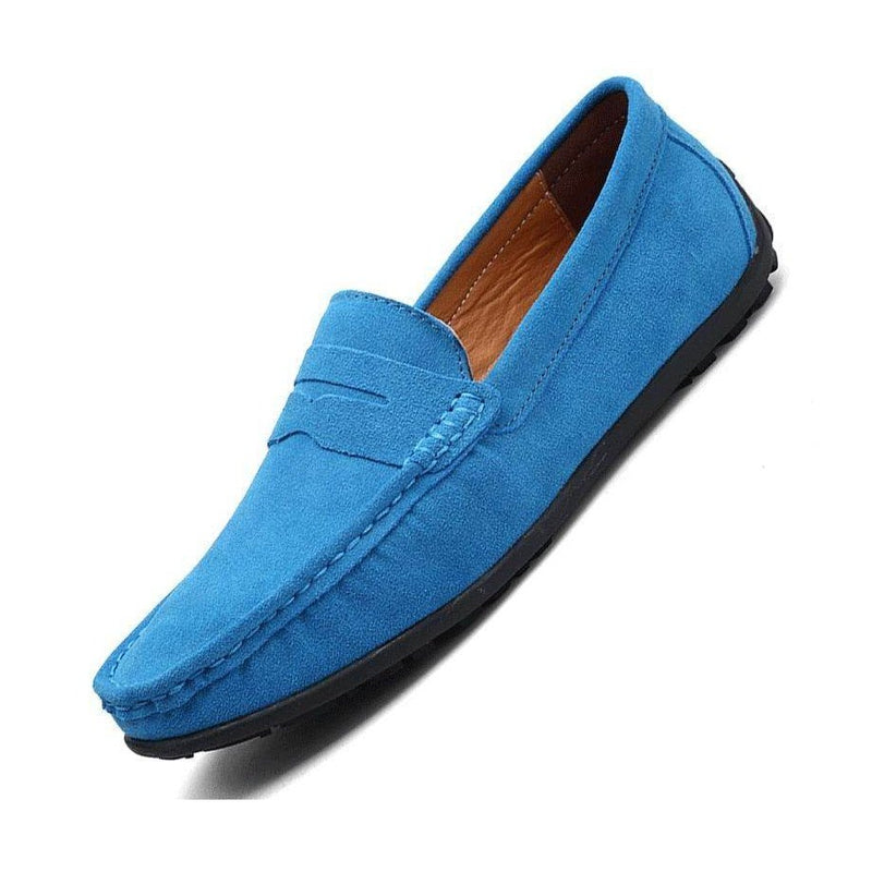 VacationGrabs casual leather loafers in blue with a sleek design for stylish summer looks