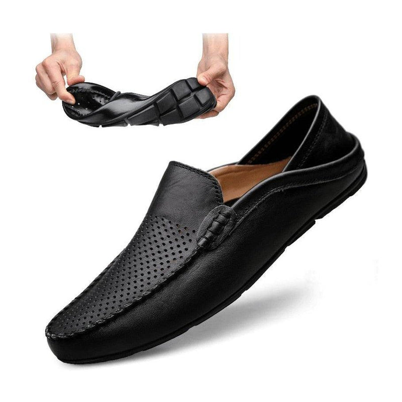 Black lightweight casual loafers with flexible design and breathable upper for ultimate comfort