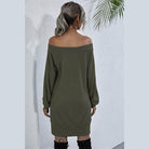 Trendsi Women's Casual Mini Dress for Vacation in Olive Green with Off-Shoulder Design