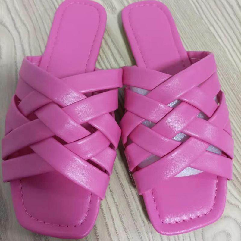 Red Iphigenia pink women's casual outdoor flat sandals with a stylish crisscross design