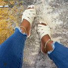 Stylish Women's Red Iphigenia casual outdoor flat sandals with a woven design, perfect for summer outings