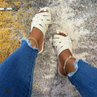 Red Iphigenia Women's Casual Outdoor Flat Sandals with Stylish Cross-Strap Design in White