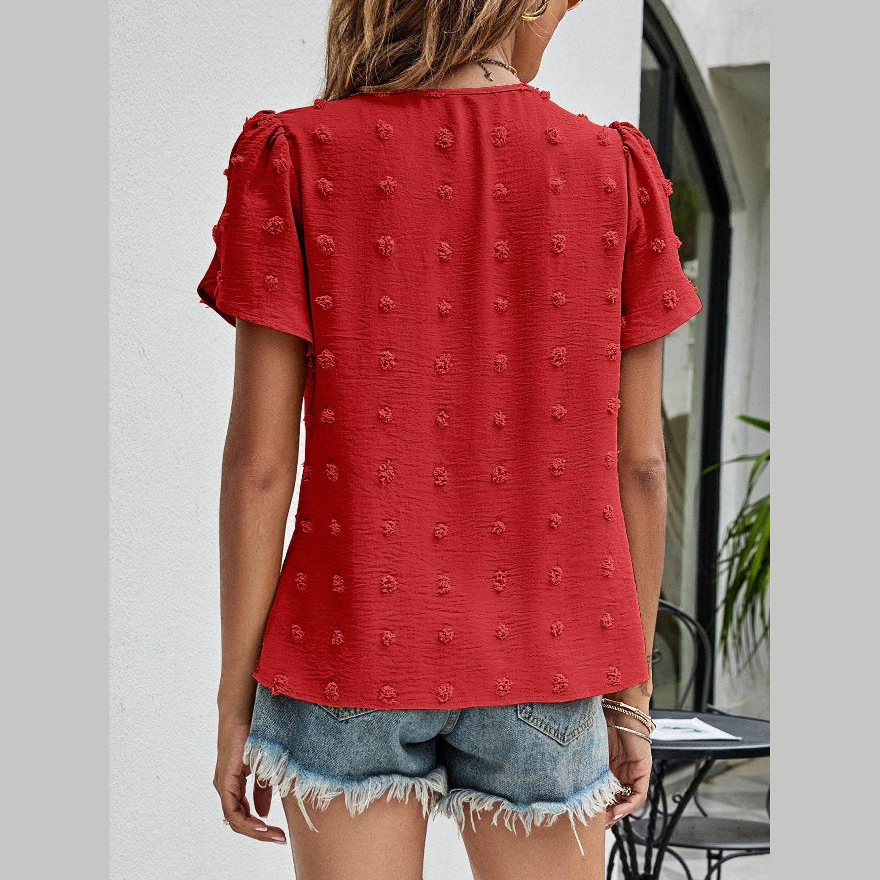 Trendsi women's casual pink Swiss dot top with puff sleeves for a stylish summer look