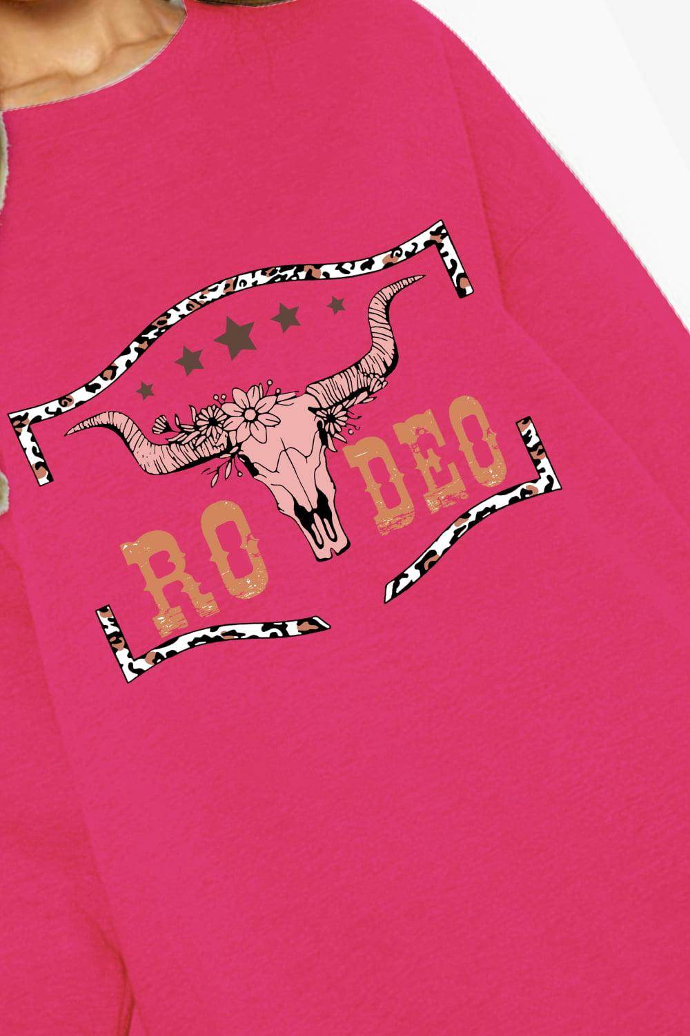 Trendsi Women's Pink Sweatshirt featuring casual rodeo style clothing with cow skull design