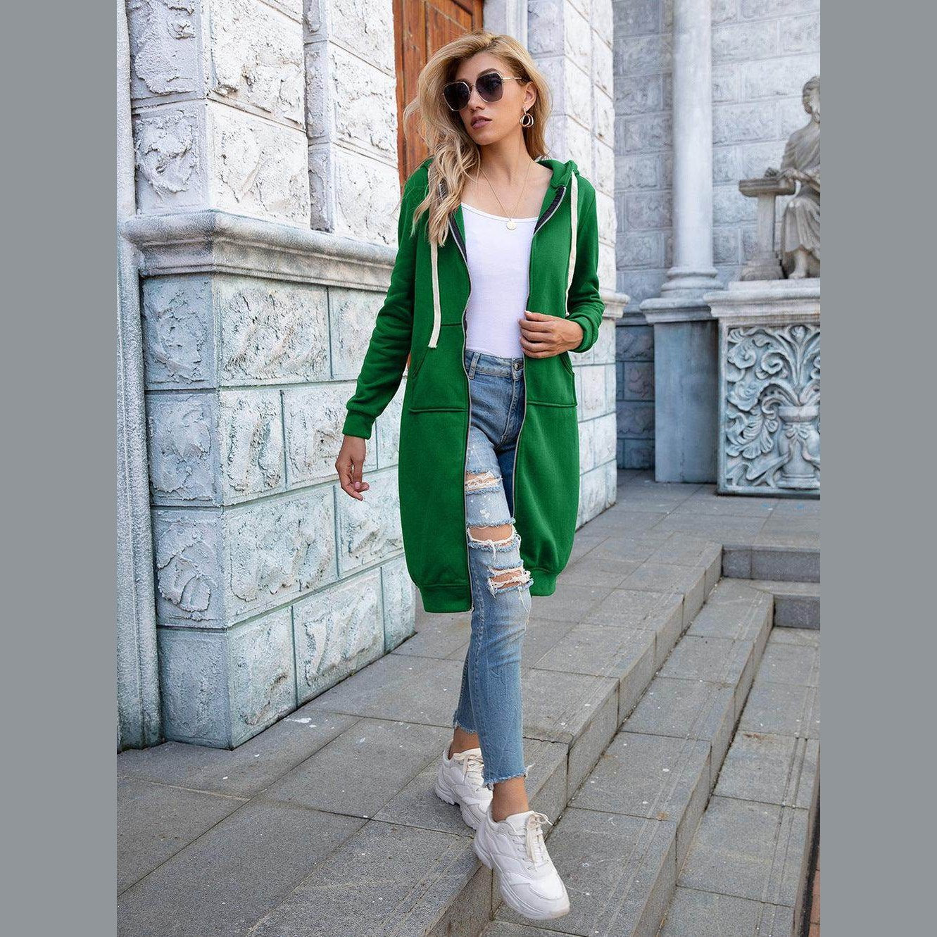 Trendsi Women's Green Casual Travel Hoodie Cardigan with Pockets for Stylish Comfort