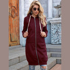 Trendsi women's casual travel hoodie in burgundy with zip front and pockets for stylish comfort