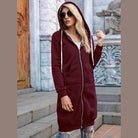 Trendsi Women's Casual Travel Hoodie in burgundy with front zip and long sleeves for stylish comfort