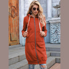 Trendsi casual travel hoodie in rust color with a full zipper and front pockets, ideal for stylish travel