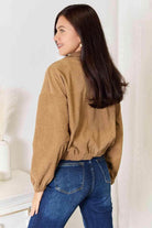 Trendsi Women's Casual Vacation Jacket in Brown with Elastic Hem and Long Sleeves