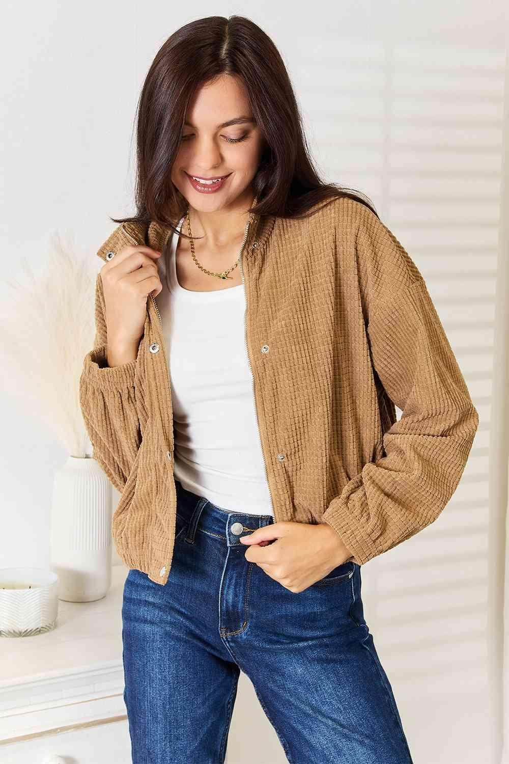 Trendsi Women's Casual Vacation Jacket in Tan with a relaxed fit and button closure