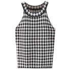 Trendsi Women's Casual Vacation Knitwear Tank Top in Black and White Checkered Pattern
