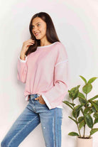 Trendsi Women's Pink Casual Vacation Knitwear with White Trim for Comfortable Style
