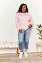 Trendsi Women's Casual Vacation Knitwear in Pink with White Trim, paired with Denim Jeans