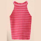 Trendsi Women's Casual Vacation Knitwear in Red Checkered Pattern for Comfortable Summer Outfits