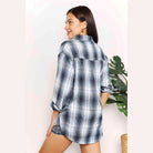 Back view of a Trendsi women's casual vacation shirt in plaid pattern, perfect for summer outings
