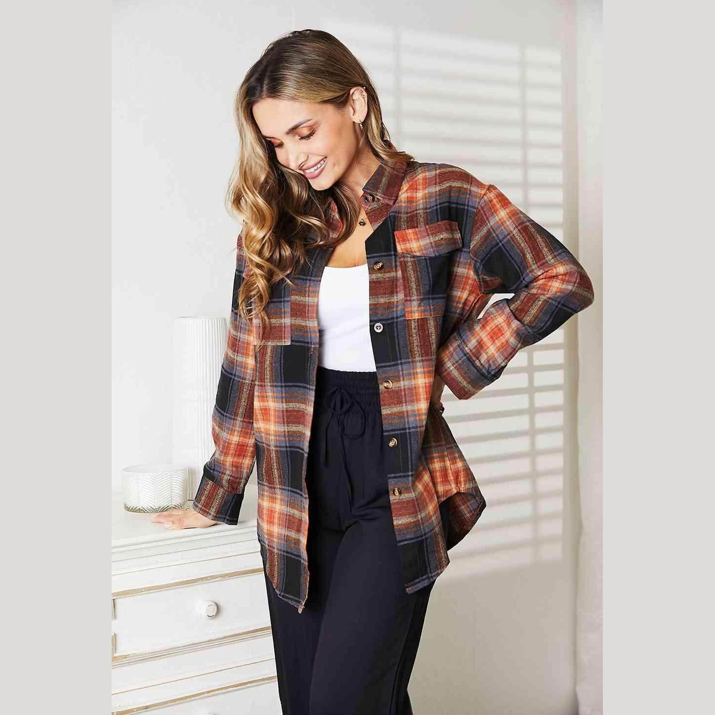 Trendsi women's casual vacation shirt in plaid design, perfect for relaxed outings