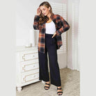 Trendsi Women's Casual Vacation Shirt in plaid design, styled with black pants and sandals
