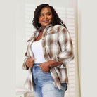 Trendsi Women's Casual Vacation Shirt in Brown Plaid with Button Details for a Relaxed Look
