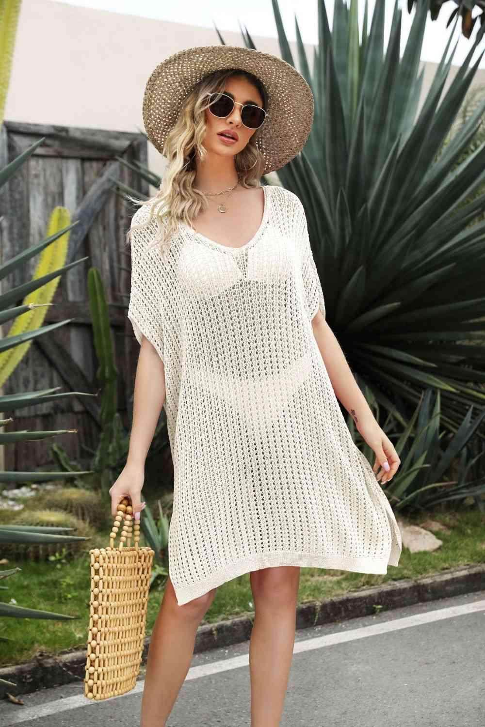 Openwork Side Slit Cover-Up Dress - VacationGrabs