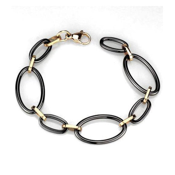 Women's chain link bracelet rose gold with black accents for a stylish and modern look
