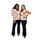 Trendsi Women's Cardigans featuring a stylish checkered pattern sweater in orange and white