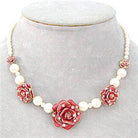 VacationGrabs citrine synthetic pearl necklace with elegant rose accents and creamy pearls