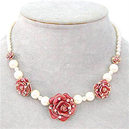 VacationGrabs citrine synthetic pearl necklace with elegant rose accents and creamy pearls