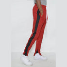 Men's WEIV classic track pants for men in red with black side stripes and comfortable fit