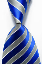 Colorful striped silk neckties with blue and silver diagonal stripes for a stylish men's accessory