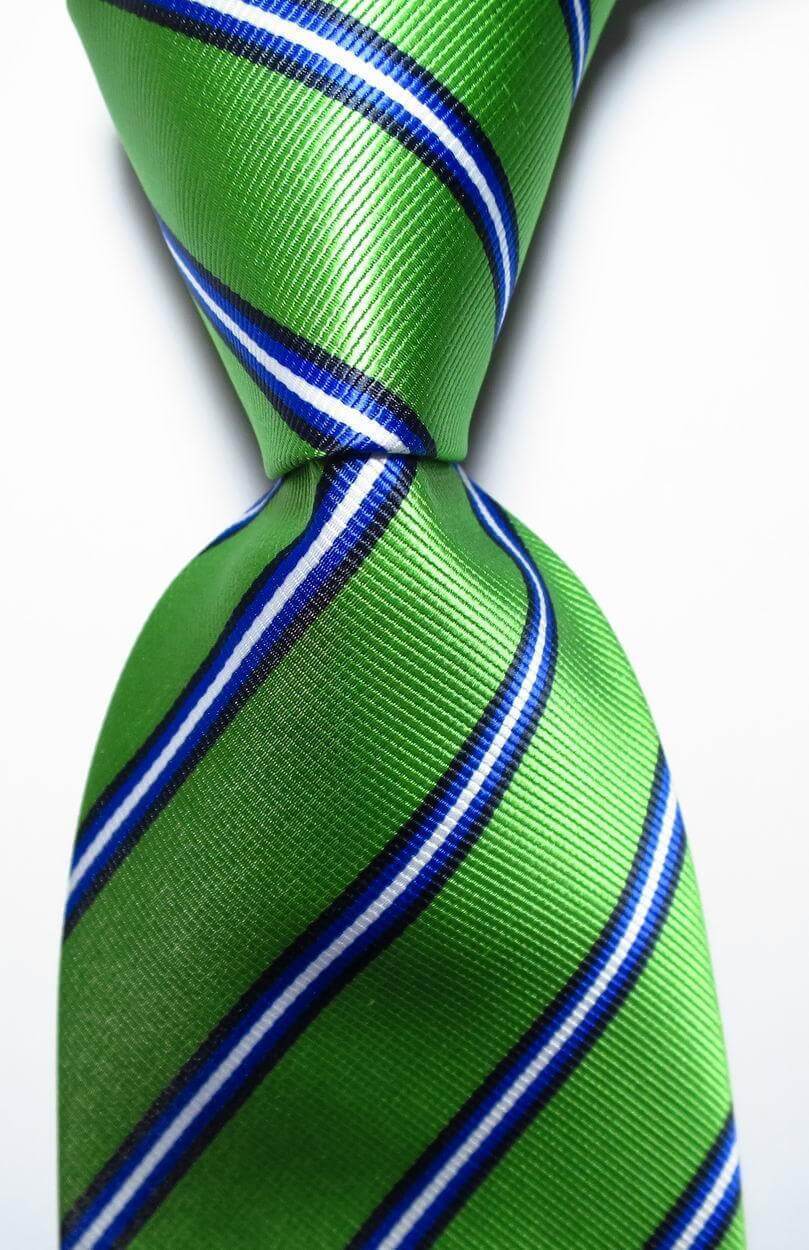 Colorful striped silk neckties in green and blue design for stylish men's accessories