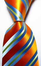 Colorful striped silk neckties with vibrant orange, blue, and green stripes for stylish men's accessories
