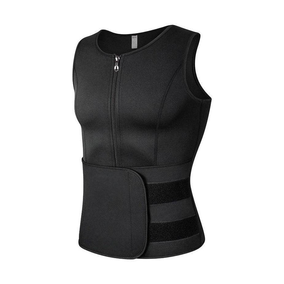 VacationGrabs black compression waist trainer with zipper and adjustable straps for men