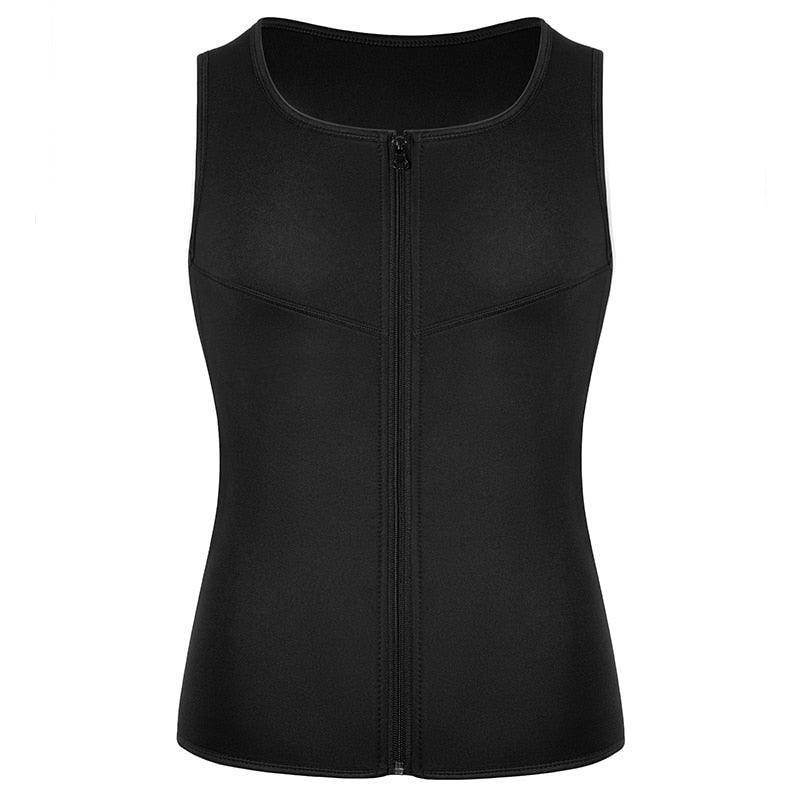 Men's compression waist trainer in black with a zip closure for effective shaping and support