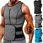 Men's compression waist trainer in gray, black, and blue for fitness and body shaping