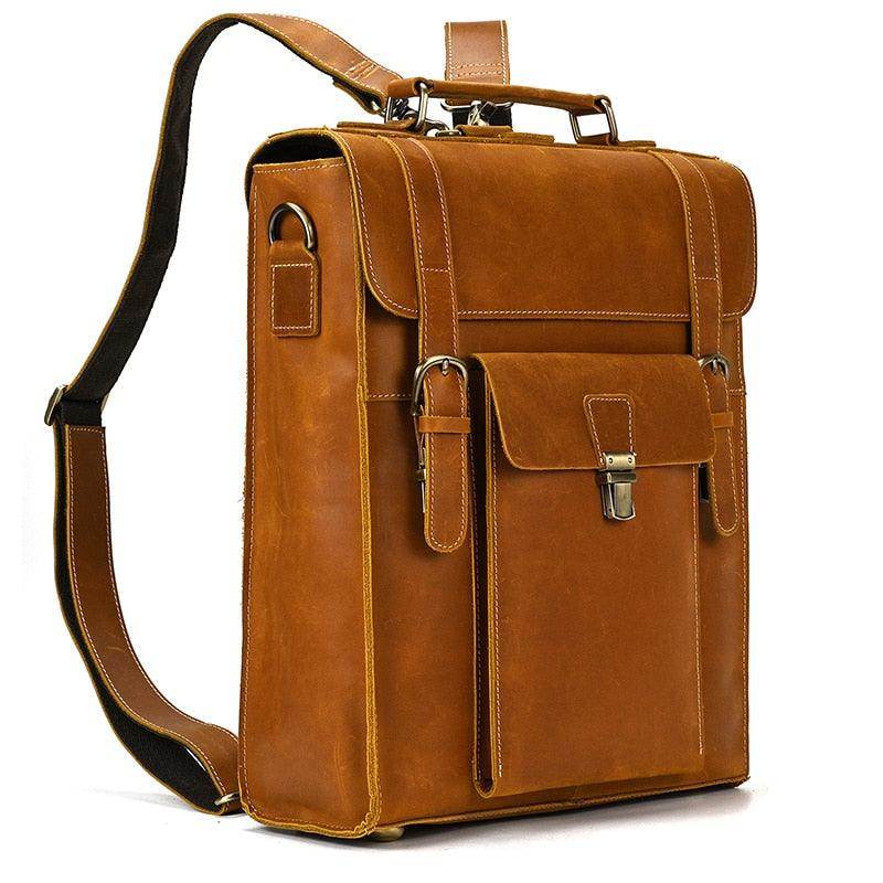 Stylish brown crazy horse leather bags backpack with multiple pockets for travel or everyday use