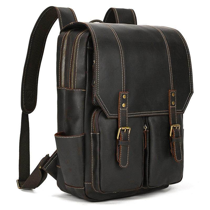 VacationGrabs crazy horse leather daypack with multiple pockets and vintage style for daily use