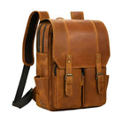 Crazy horse leather daypack in brown with multiple compartments and adjustable straps for stylish travel