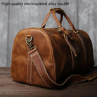 VacationGrabs crazy horse leather travel bag with durable straps and electroplated alloy buckle
