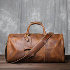 Crazy horse leather travel bag with durable handles and adjustable strap for stylish trips