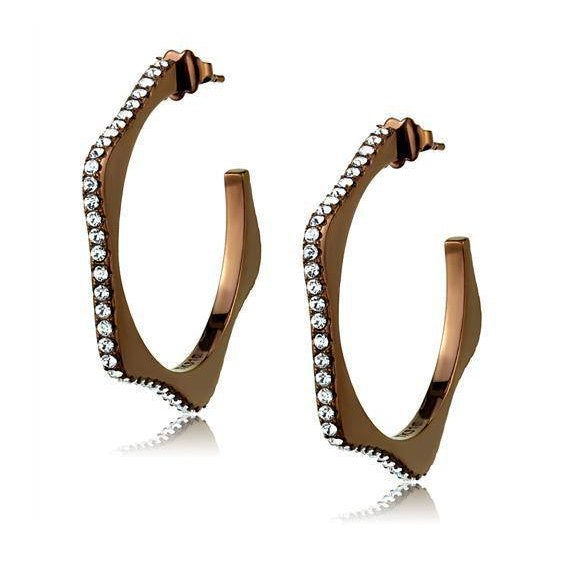 Stylish crystal accented stainless steel earrings with a sleek design for elegant looks