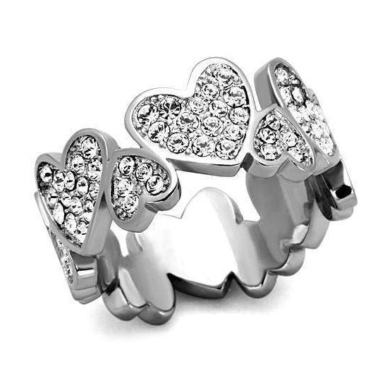 Stylish crystal heart band for women featuring multiple diamond-like hearts in a silver finish