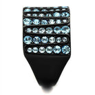 Crystal sea column ring featuring sparkling blue stones set in a sleek black band
