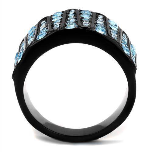 Crystal sea column ring with elegant blue crystals set in a stylish black band