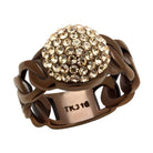 VacationGrabs crystal studded chain ring in brown with a sparkling dome of crystals for stylish elegance