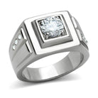 Modern men's ring with a large cubic zirconia and smaller stones, perfect cubic zirconia mens jewelry for special occasions