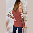 Hailey & Co Full Size Leopard Waffle-Knit Blouse - VacationGrabs