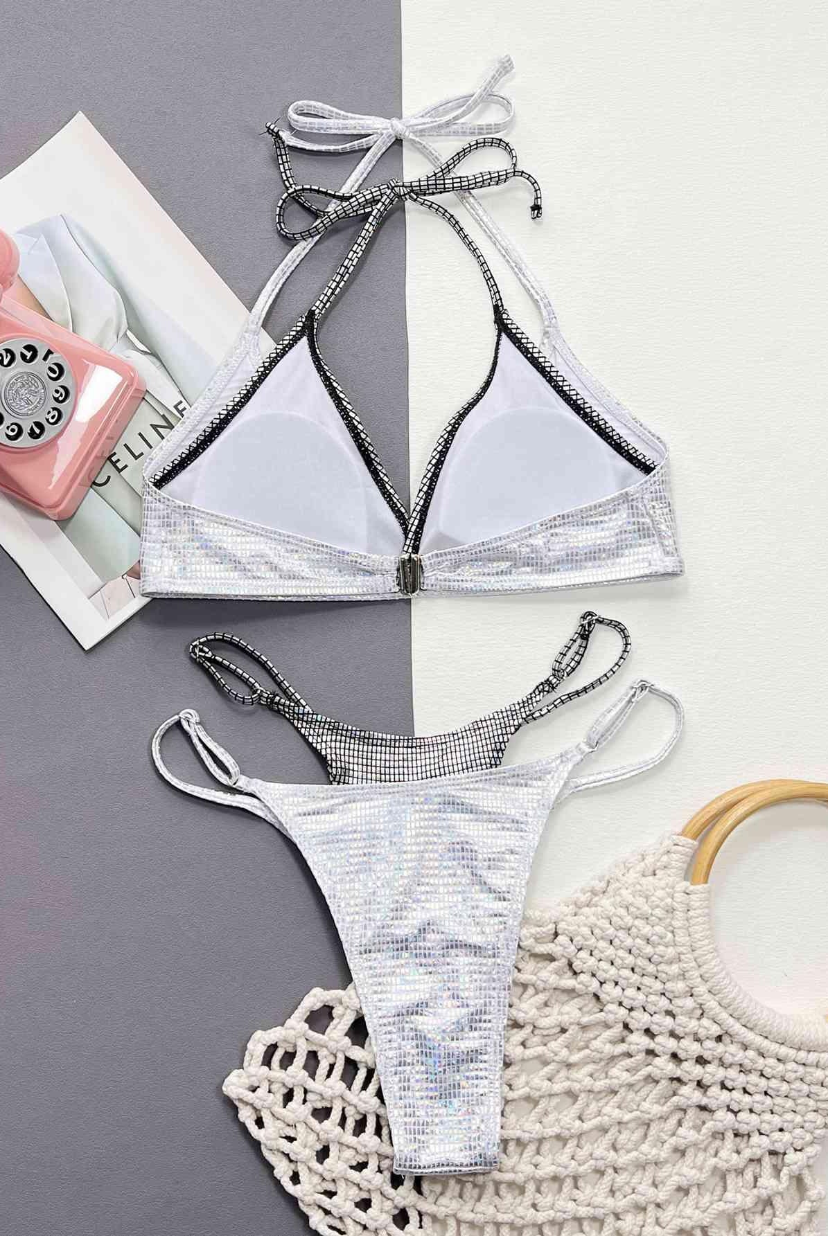 Women's Swimwear Faux Layered Halter Neck Two-Piece Bikini Set