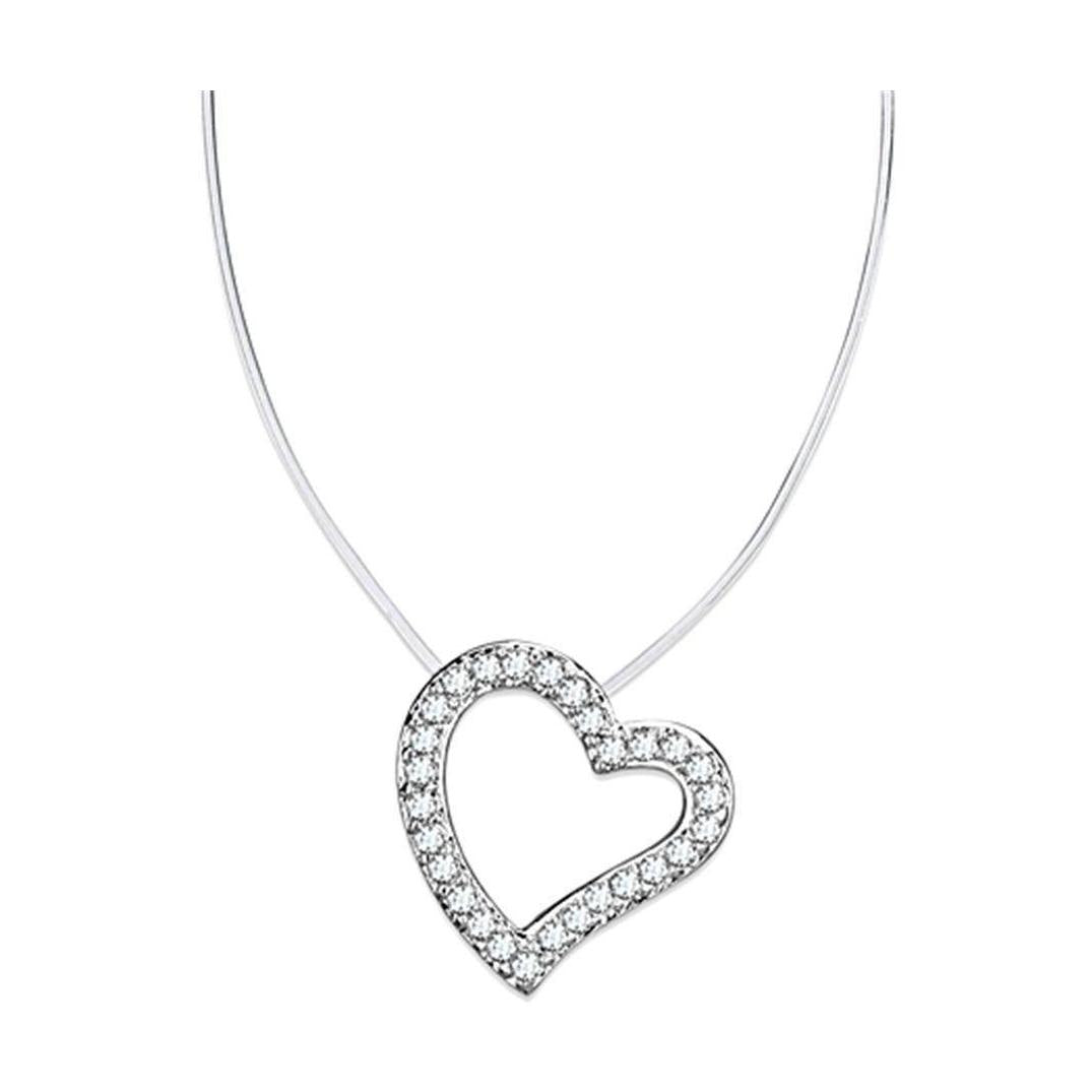 Dainty silver tone heart necklace with sparkling rhinestones for elegant women's jewelry